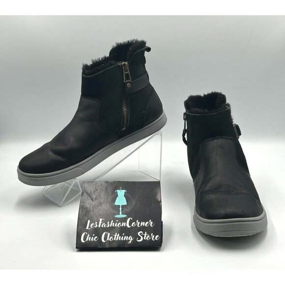 OluKai Women's Black Leather Fur-Lined Pehuea Hulu Ankle Boots Size 8 3140 - Picture 1 of 16